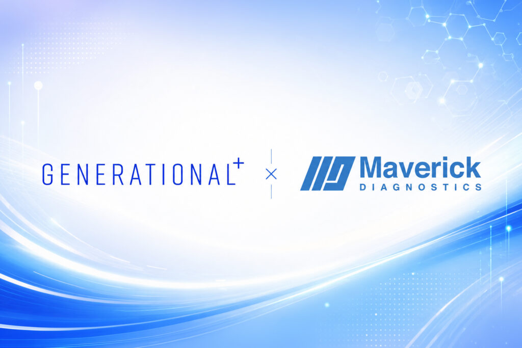 Generational and Maverick Diagnostics logos displayed side by side on a blue technology-inspired background.