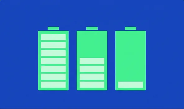 Three batteries showing different charge levels